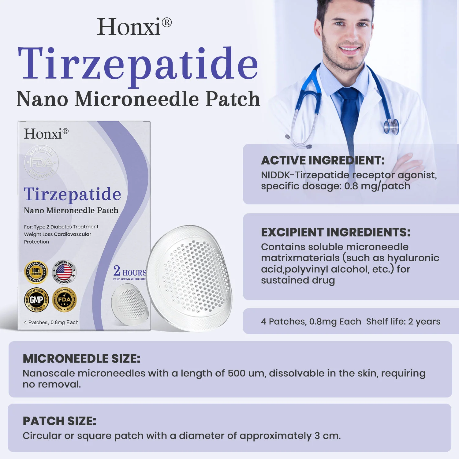 Honxi® NIDDK Tirzepatide Namo Microneedle Patch image Tirzepatide Namo Microneedle Patch