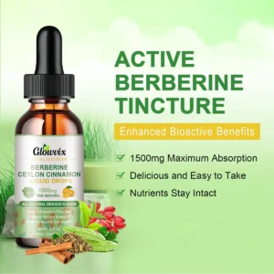 GLOWVIX (2 Packs) Berberine Liquid Supplement with Ceylon Cinnamon Berberine Drops 1500mg